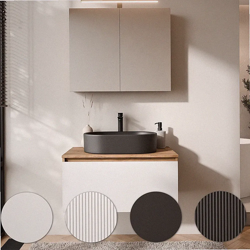 Planetmöbel Badmöbel Set ARISA - Mit Spiegelschrank ARIA & Waschbecken 55 cm
