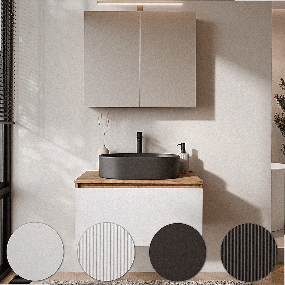 Planetmöbel Badmöbel Set ARISA - Mit Spiegelschrank ARIA & Waschbecken 55 cm