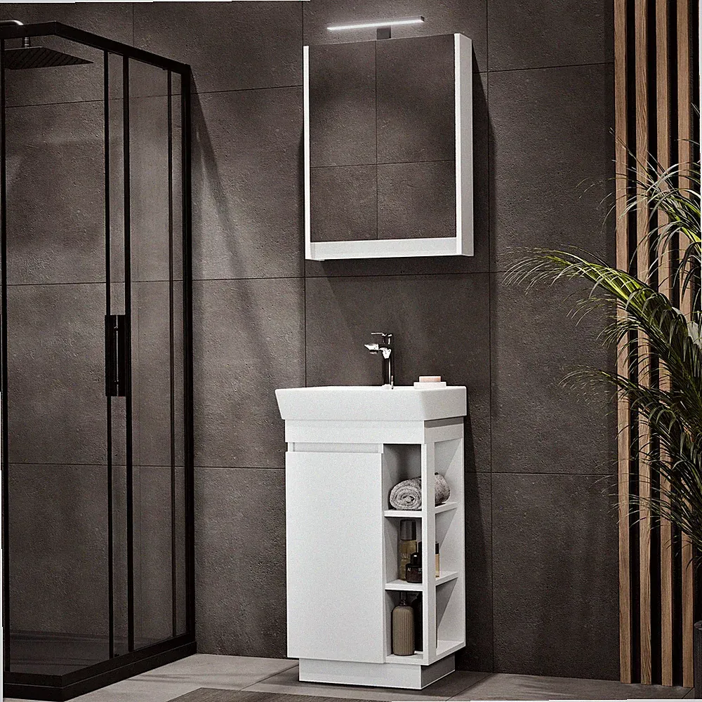 Planetmöbel Badmöbel Set NYX Matt Weiß 45 cm Badezimmermöbel Waschbecken