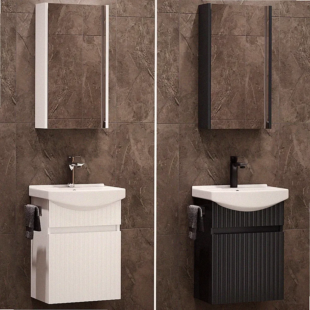 Planetmöbel Badmöbel Set Wega Matt 45 cm Badezimmerschrank & Waschbecken Gäste