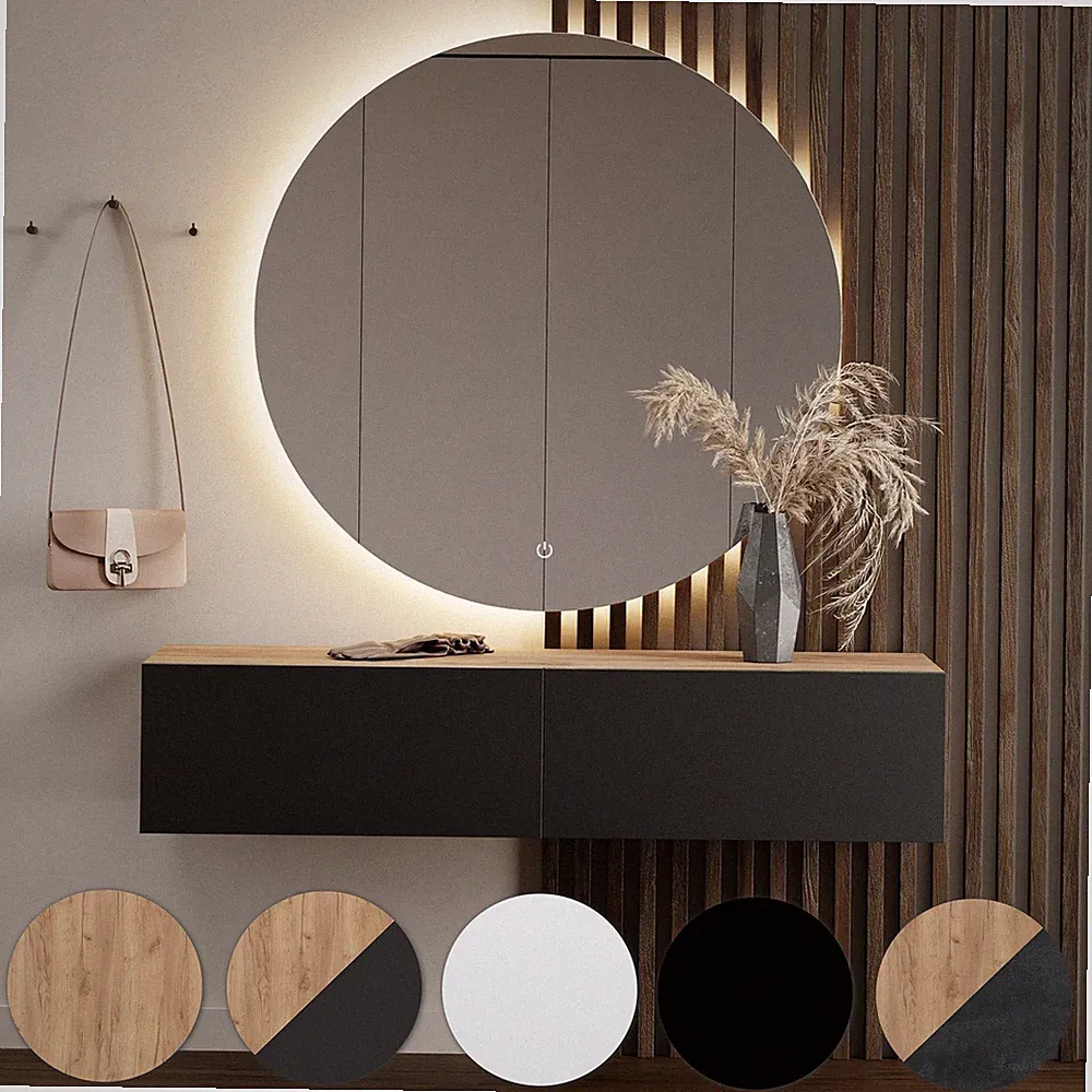 Planetmöbel Flur Set Garderobenschrank 140 cm mit LED Spiegel Nova 100 cm