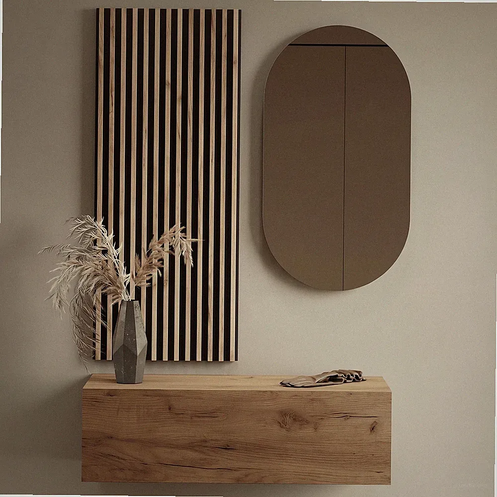 Planetmöbel Garderobenset aus Flurschrank 100 cm, Oval Spiegel und Wandpaneel