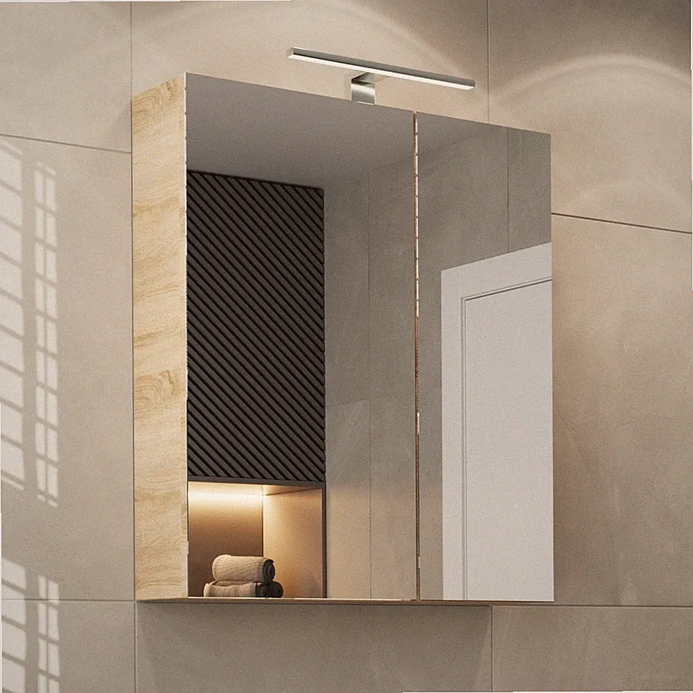 Planetmöbel Spiegelschrank Bad 60 cm Beleuchtung LED Badezimmerschrank Steckdose