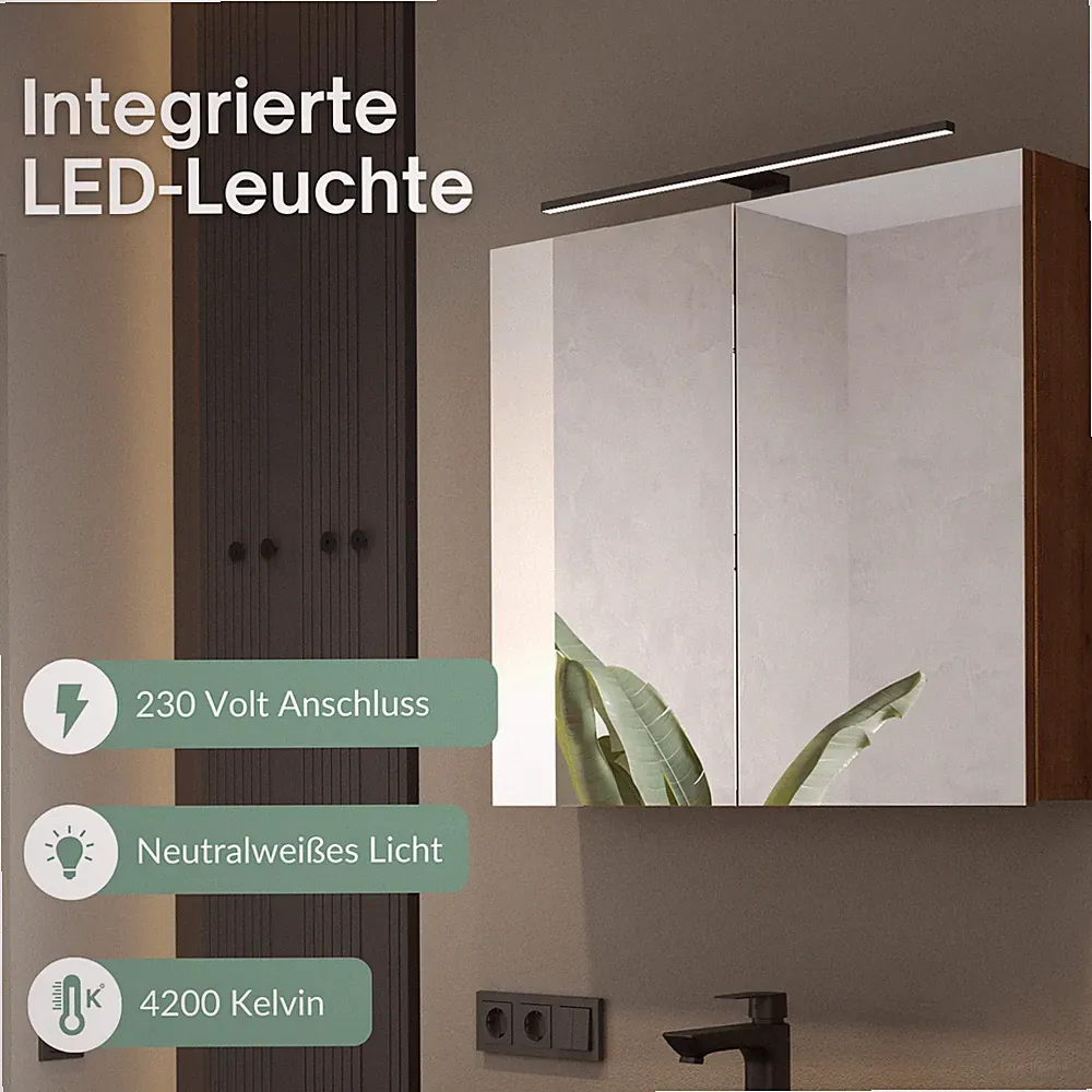 Planetmöbel Spiegelschrank Bad ARIA 80 cm Beleuchtung Steckdose LED Badezimmer