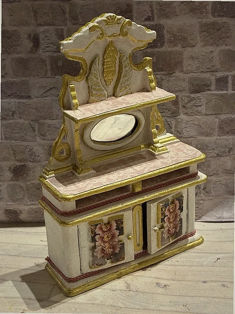 Puppenstube Maßstab 1:12 Miniatur Shabby Chic bemalt Spiegelvitrine