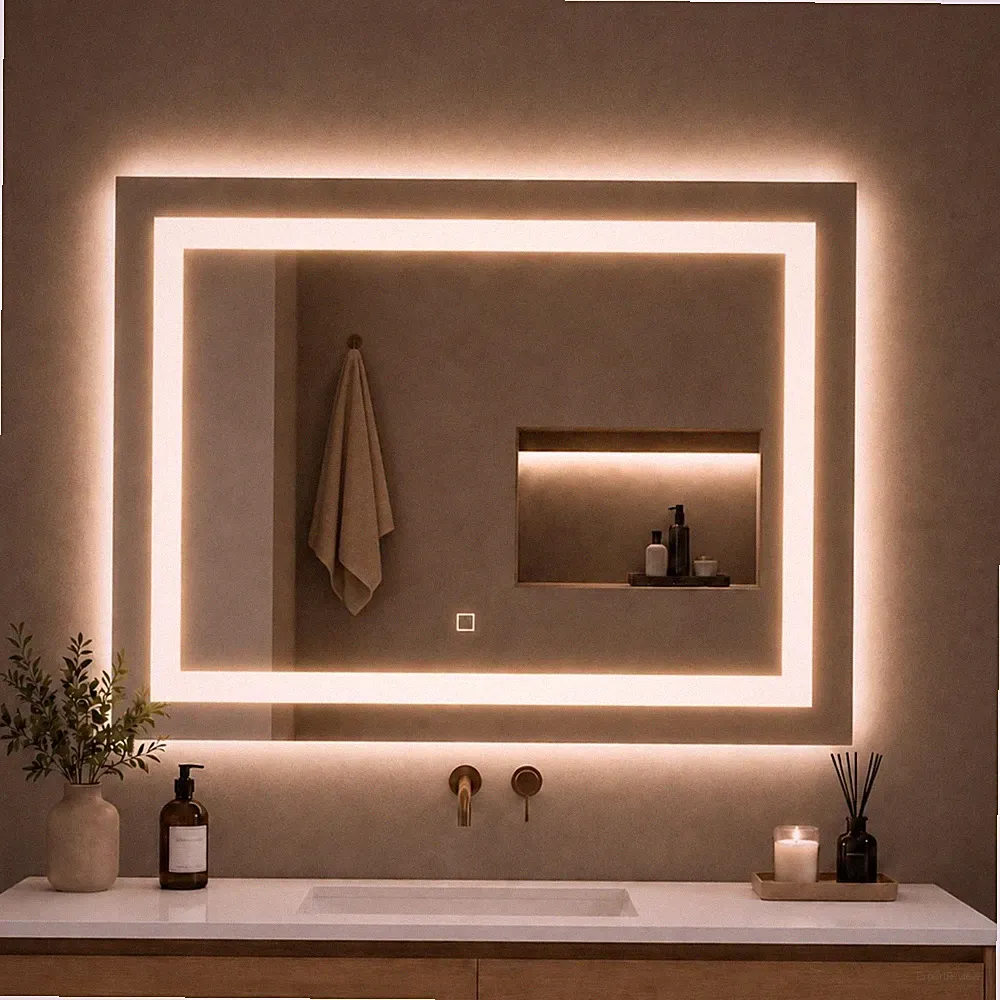 Rechteckiger LED Touch Spiegel mit Aluminiumrahmen für Badezimmer und Räume