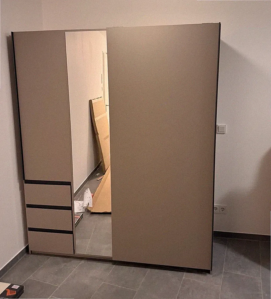 Roller Schwebetürenschrank Sahara Grau/Beige 63x168x198 Spiegel 3 Schubl.