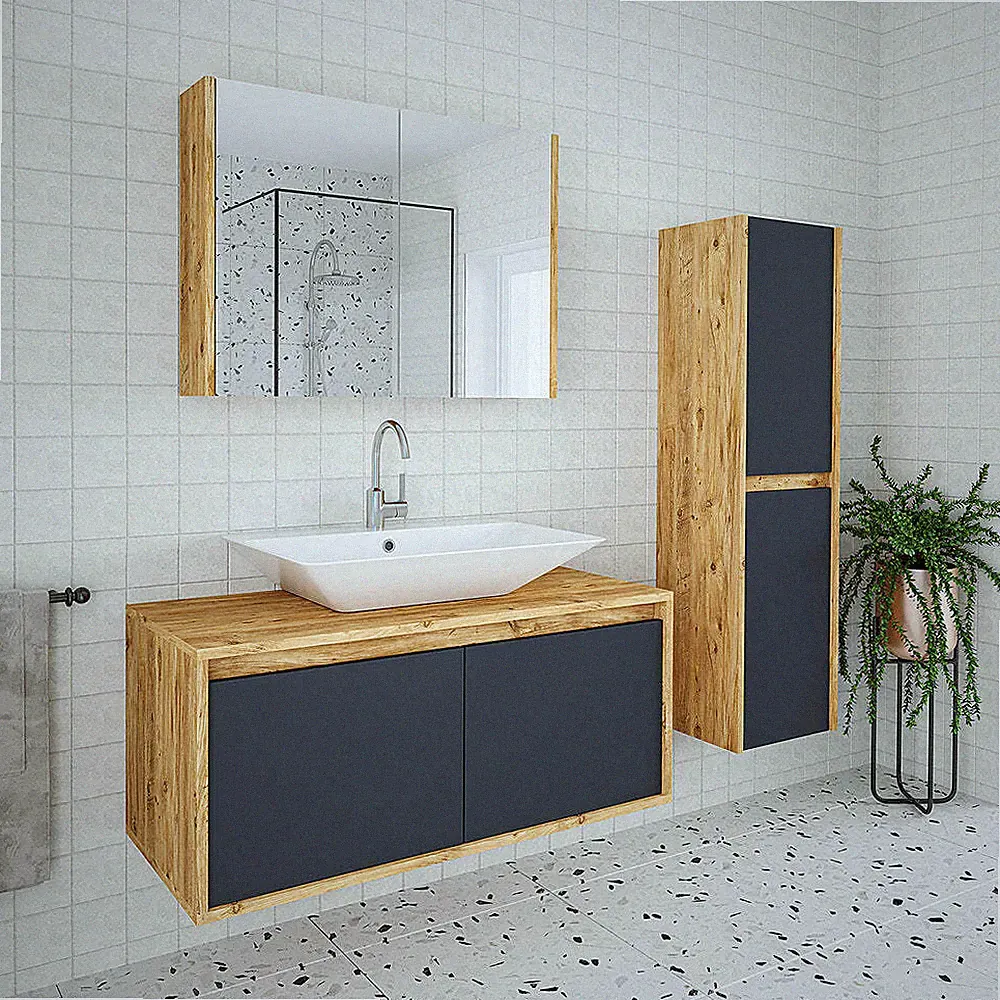 Roomart Badezimmermöbel Set ATLANTIC 4-teilig 100 cm Spiegelschrank Hoschschrank