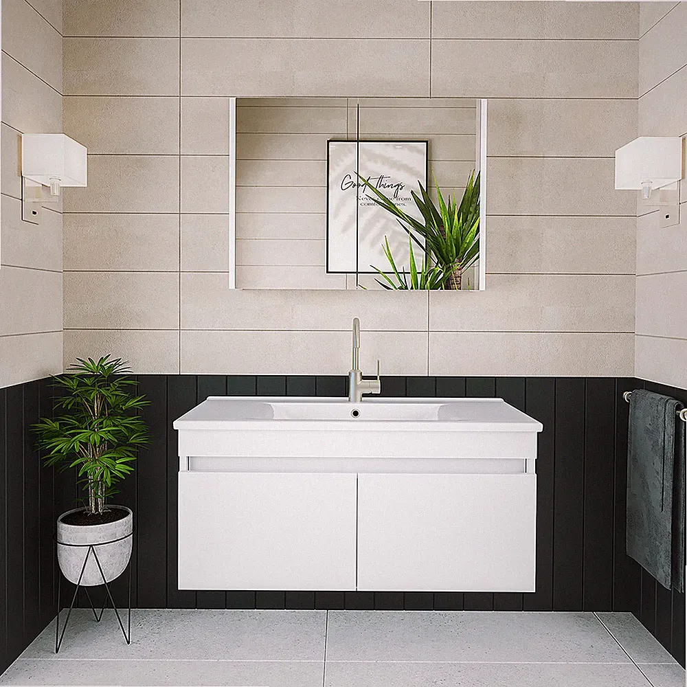 Roomart Badezimmermöbel Set ATRIA 3-teilig 65 cm, 85 cm , 100 cm Weiß Badmöbel