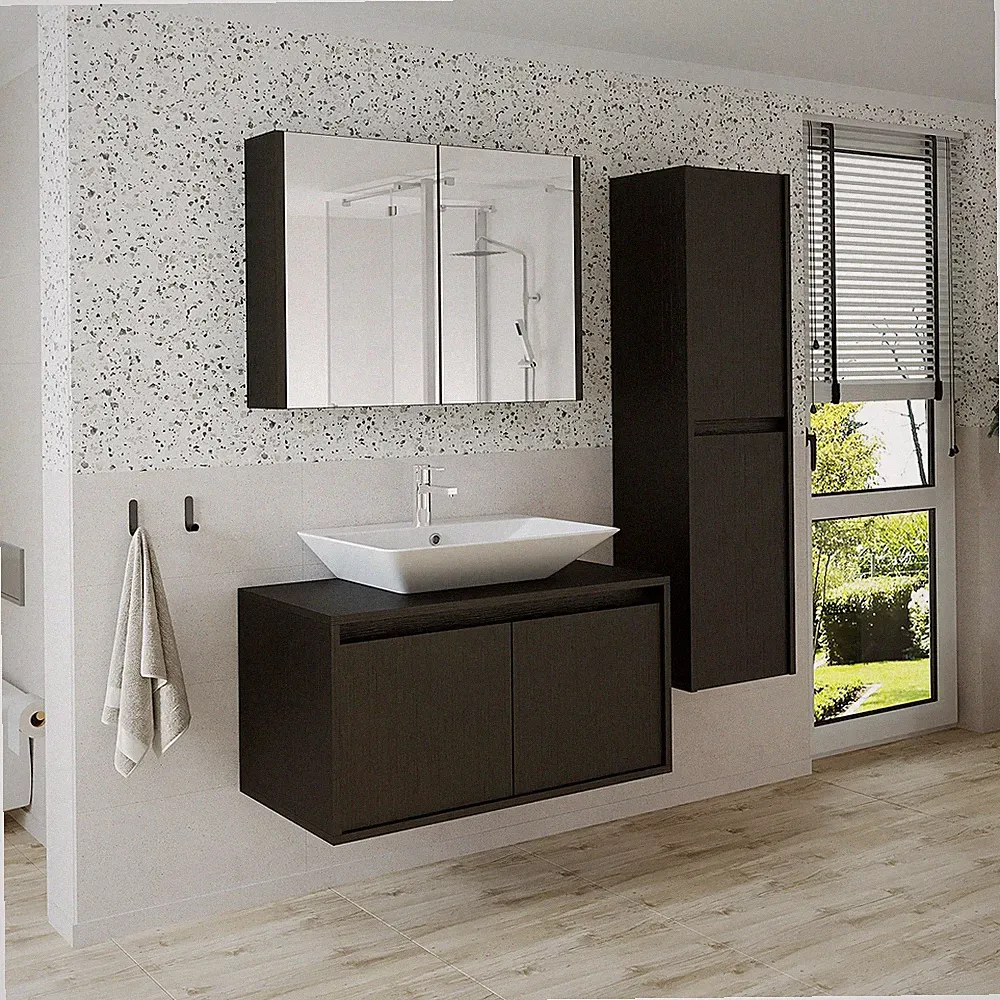 Roomart Badmöbel ATLANTIC 4-teilig 85cm Waschbecken Spiegelschrank Hochschrank