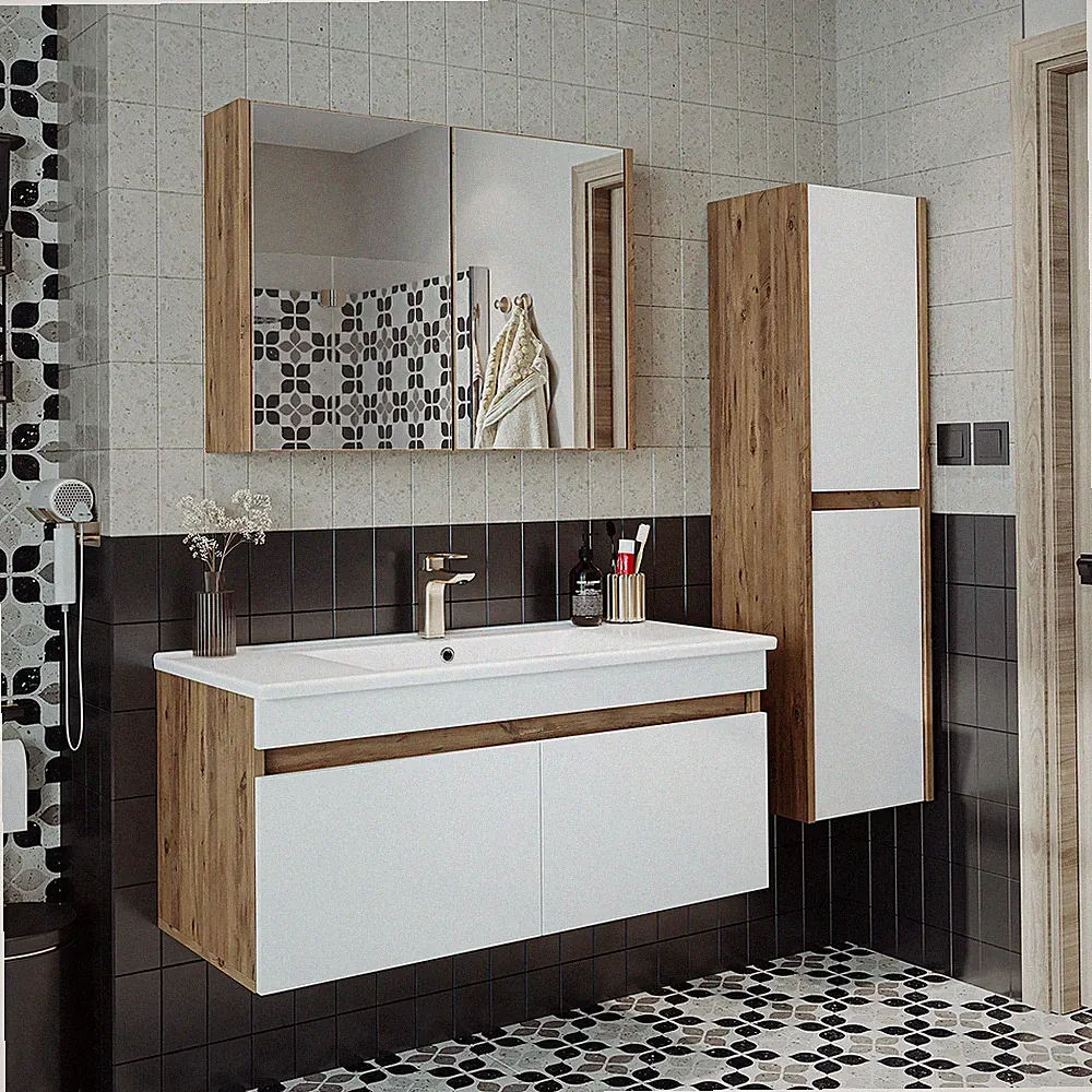 Roomart Badmöbel ATRIA 4-teilig 85cm Waschbecken Spiegelschrank Hochschrank
