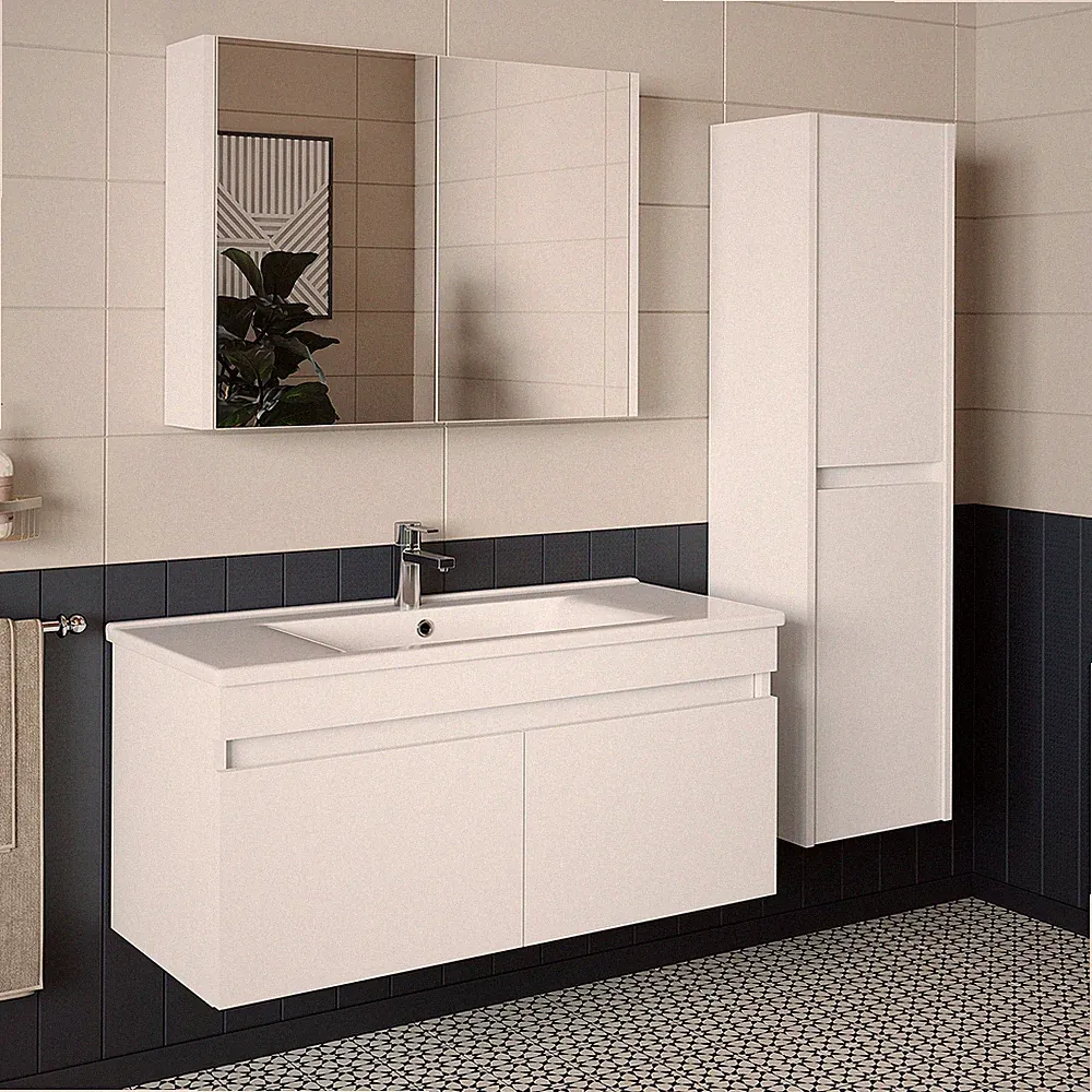 Roomart Badmöbel ATRIA 4-teilig 85cm Waschbecken Spiegelschrank Hochschrank