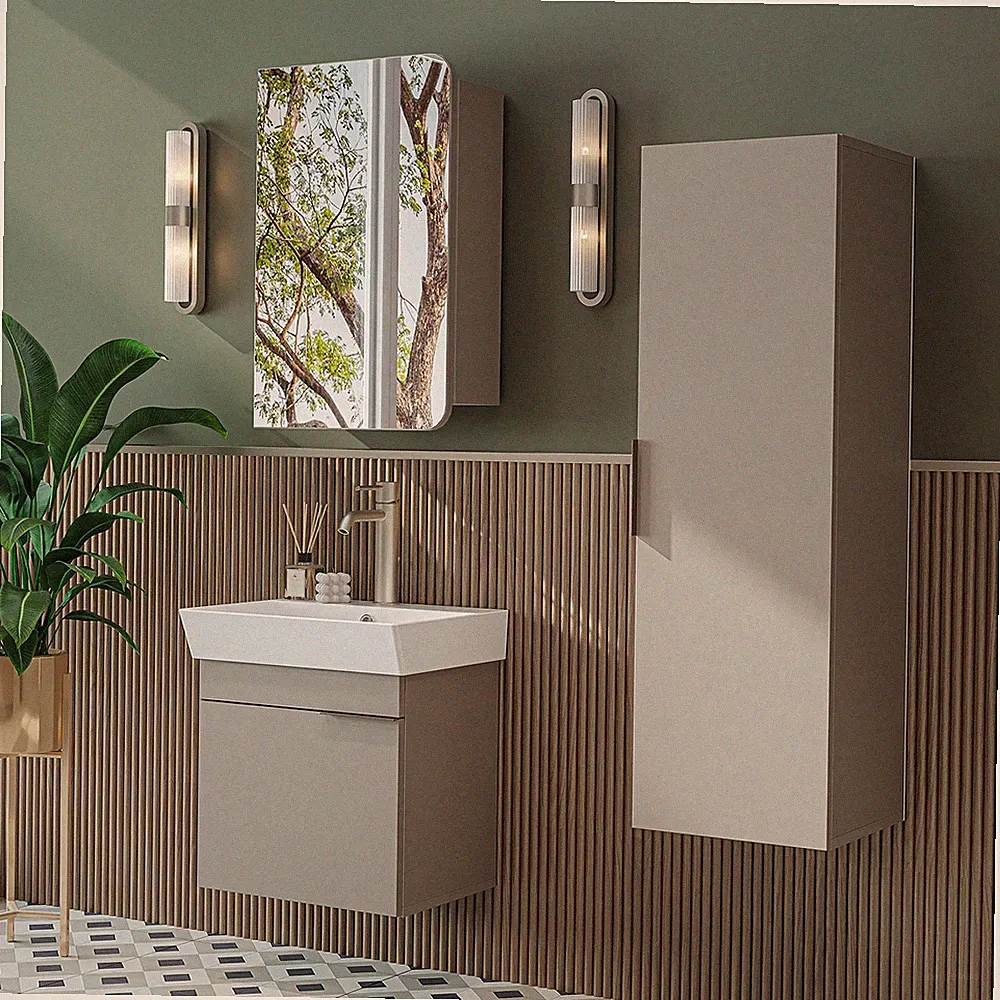 Roomart Badmöbel LYCIA 4-teilig 50cm Waschbecken Spiegelschrank Seitenschrank