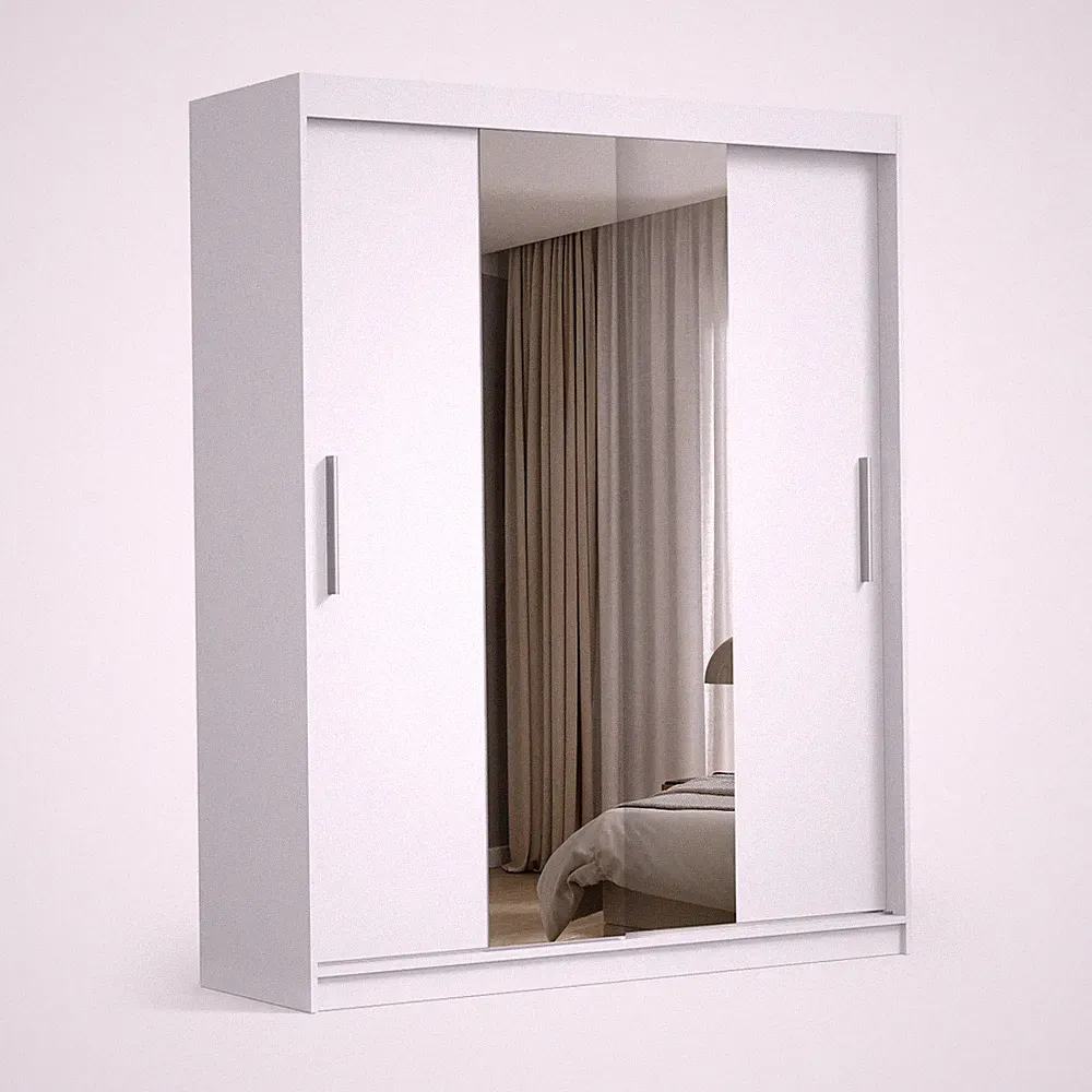 Schiebetürenschrank 180cm Weiß mit Spiegel Regalen Wohnzimmer Schlafzimmer
