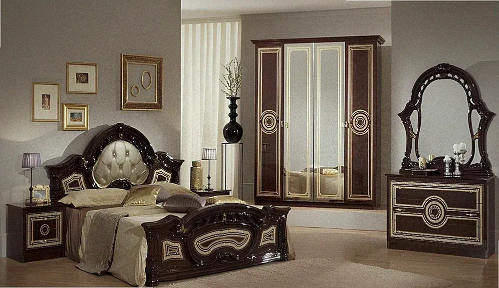 Schlafzimmer Italienische Möbel Set Luxus Chesterfield 6tlg. Bett Betten Schrank