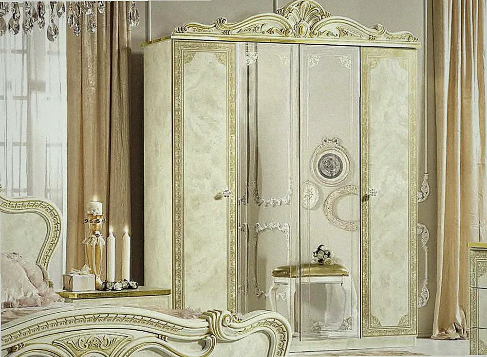 Schlafzimmer Kleiderschrank Beige Hochglanz Leonardo Barock Stil Italienisch