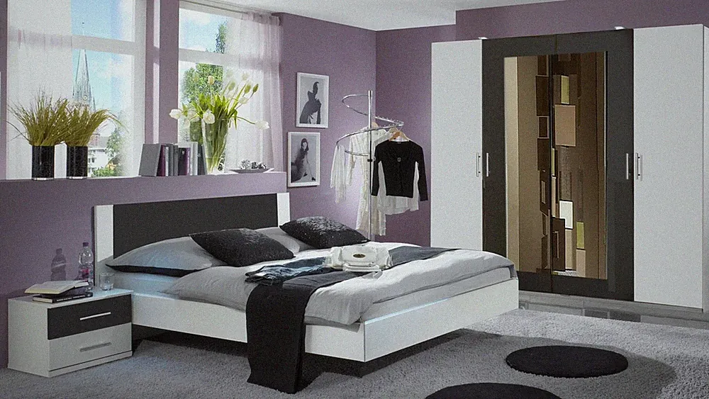 Schlafzimmer Nora Kleiderschrank Doppelbett 180x200 Nachttische weiß anthrazit