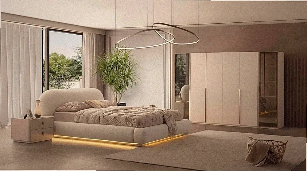 Schlafzimmer Set Bett Schrank 2х Nachttische Kommode Spiegel