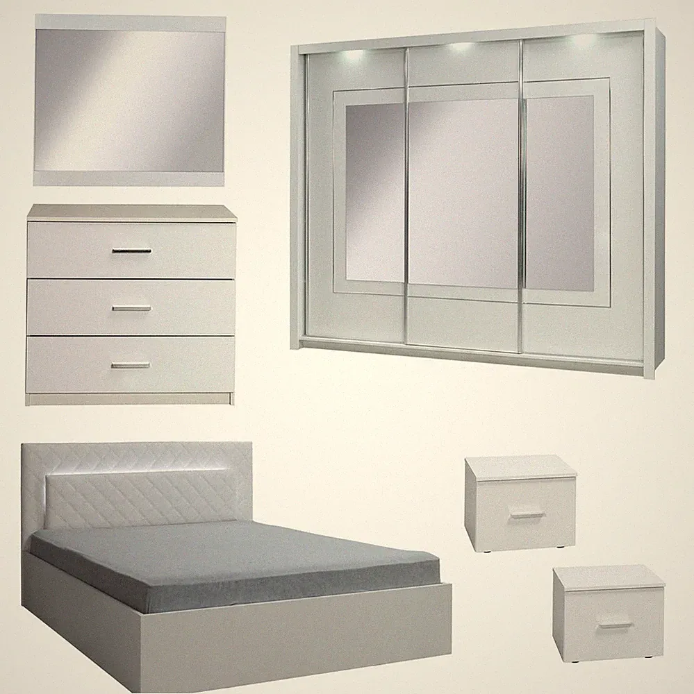 Schlafzimmer-Set komplett Panarea 6-teilig weiß Hochglanz Ausführung wählbar