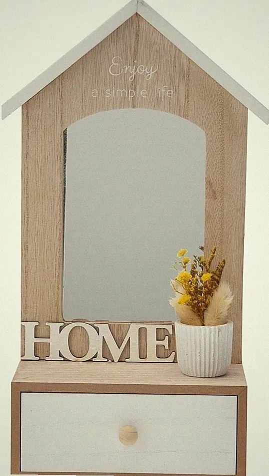 Schlüsselkasten Dekoschrank Spiegel 30x17x8cm MDF Holz Flur Wohnzimmer Natur