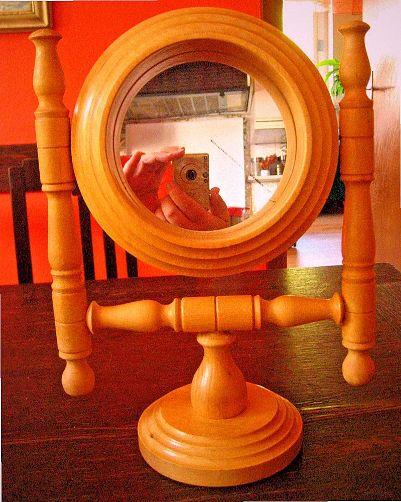 Schminkspiegel Tischspiegel Holz Vintage Kosmetikspiegel Frisiertisch 60er 33 cm