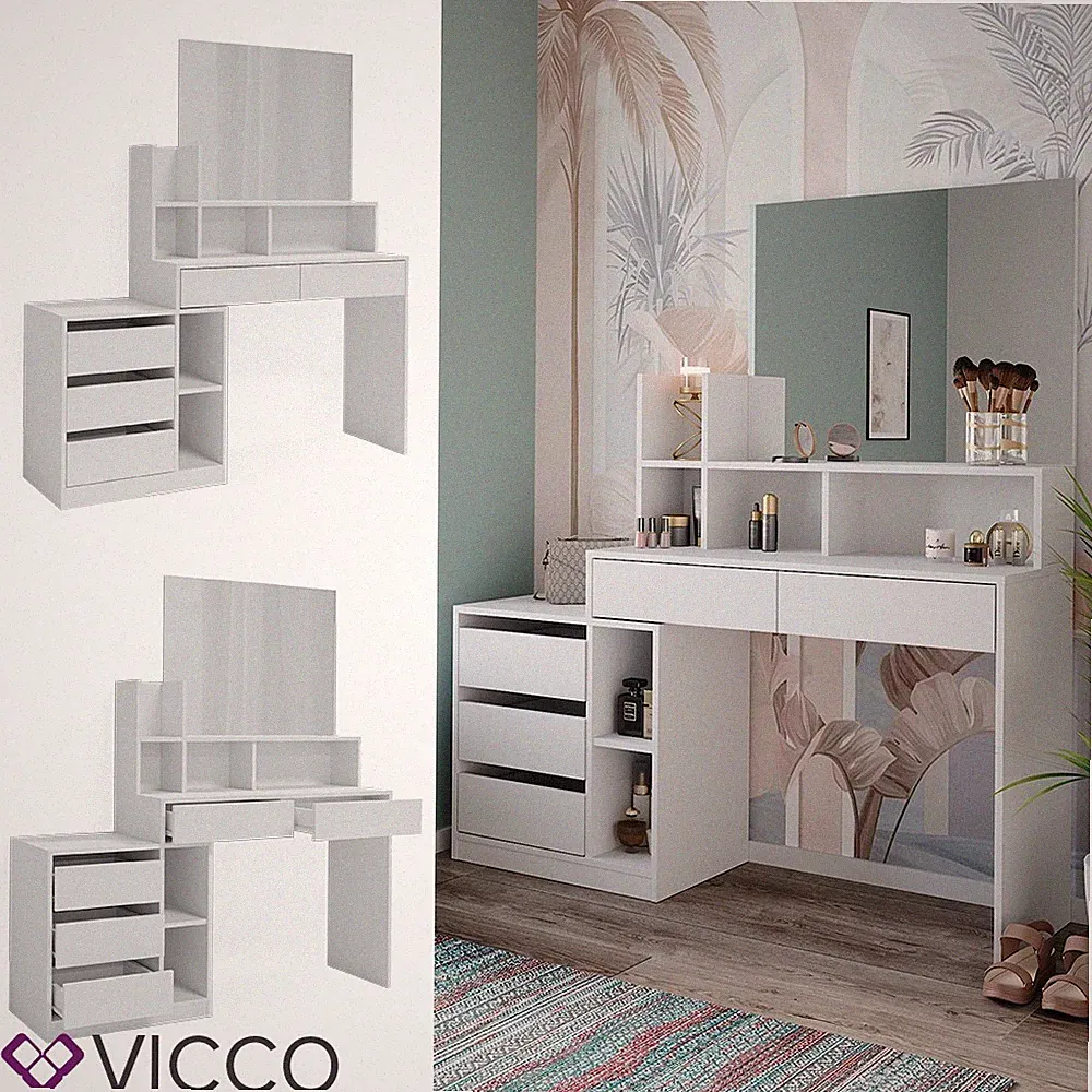 Schminktisch Anja 139,8 x 115 cm Weiß mit Spiegel Frisiertisch modern Vicco