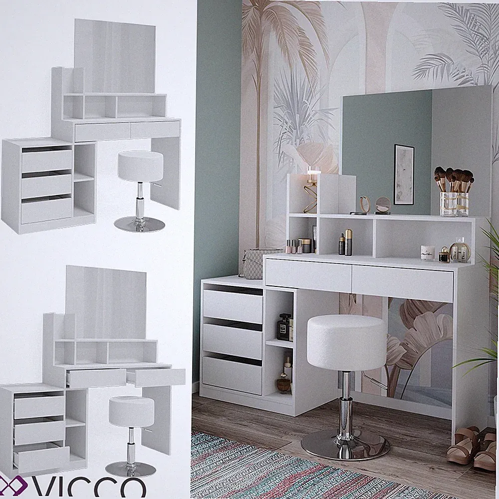 Schminktisch Anja 139,8 x 115 cm Weiß Spiegel Hocker modern Frisiertisch Vicco