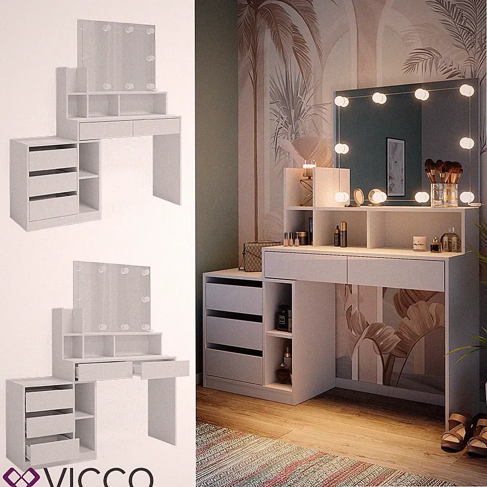 Schminktisch Anja 139,8 x 115 cm Weiß Spiegel LED modern Frisiertisch Vicco