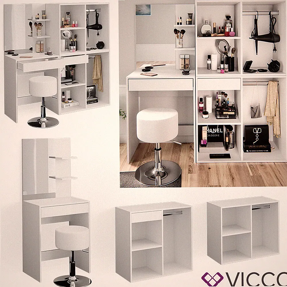 Schminktisch Frisiertisch Schminkkommode Isabelle + Hocker Beistellschrank Vicco