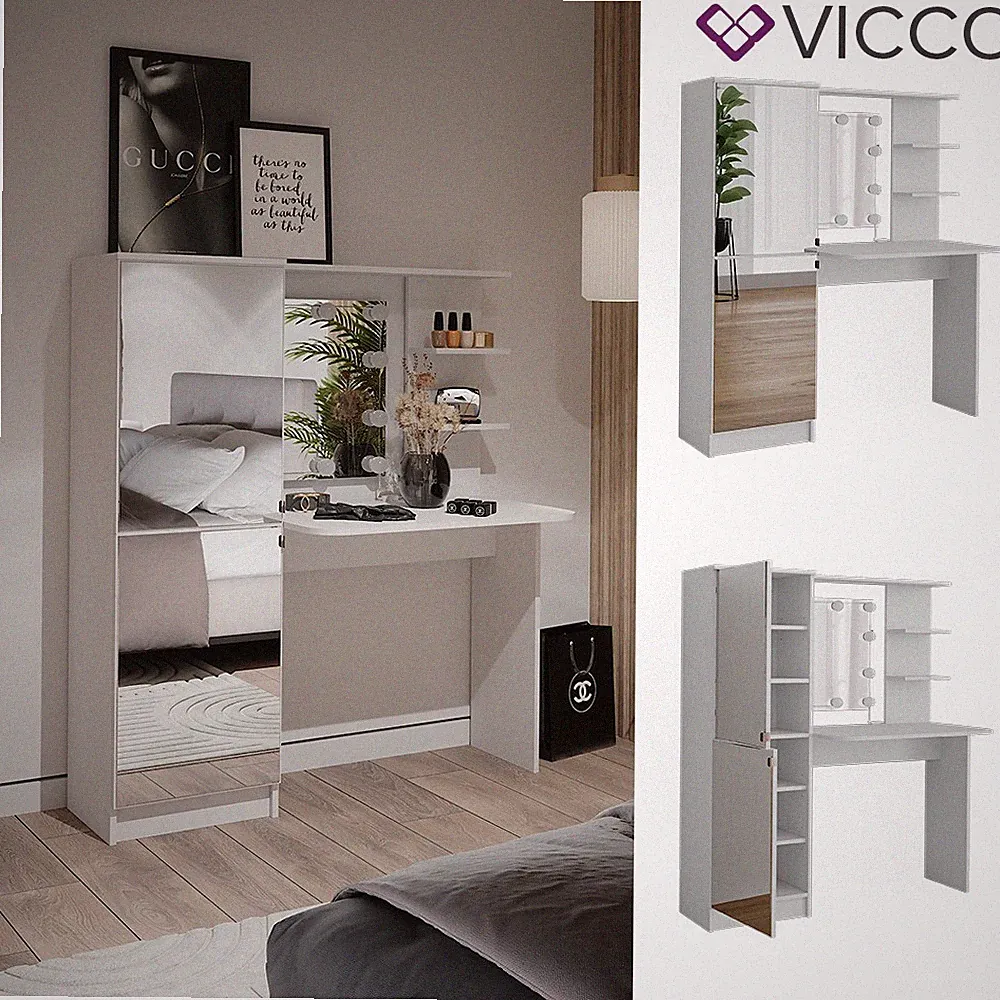 Schminktisch Jasmin Weiß 123 x 141,2 cm mit LED-Beleuchtung Vicco