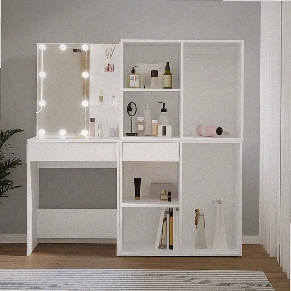 Schminktisch mit 2 Schränken Weiß Holzwerkstoff LED