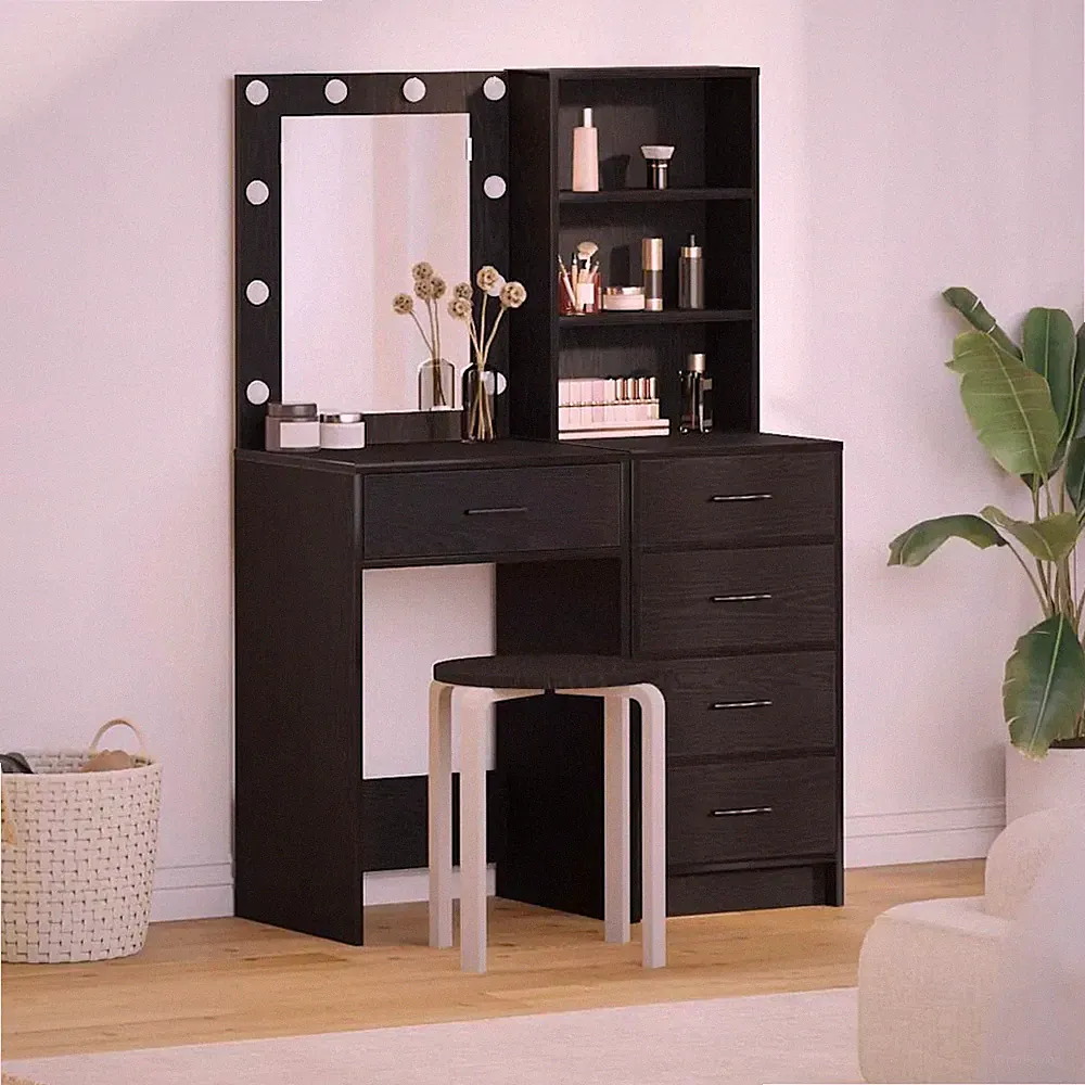 Schminktisch mit Spiegelbeleuchtung 2 stk. Holzwerkstoff Moderne Möbel vidaXL