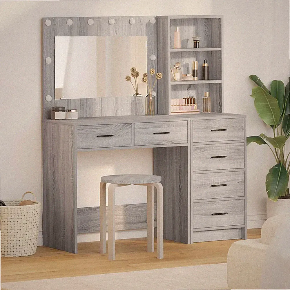 Schminktisch mit Spiegelbeleuchtung 2 stk. Holzwerkstoff Raummöbel vidaXL
