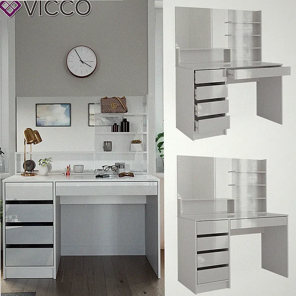 Schminktisch Sherry Weiß Hochglanz 120 x 75 cm Spiegel Regal Frisiertisch Vicco