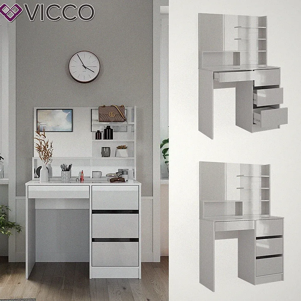 Schminktisch Sherry Weiß Hochglanz 90 x 75 cm Spiegel Regal Frisiertisch Vicco