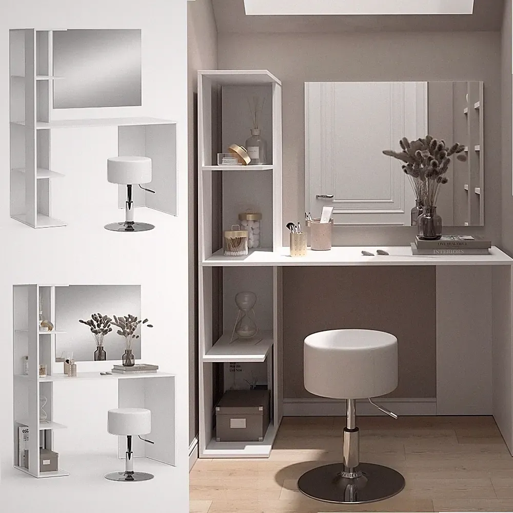 Schminktisch Tower Weiß 122 x 55 cm mit Spiegel und Hocker Vicco