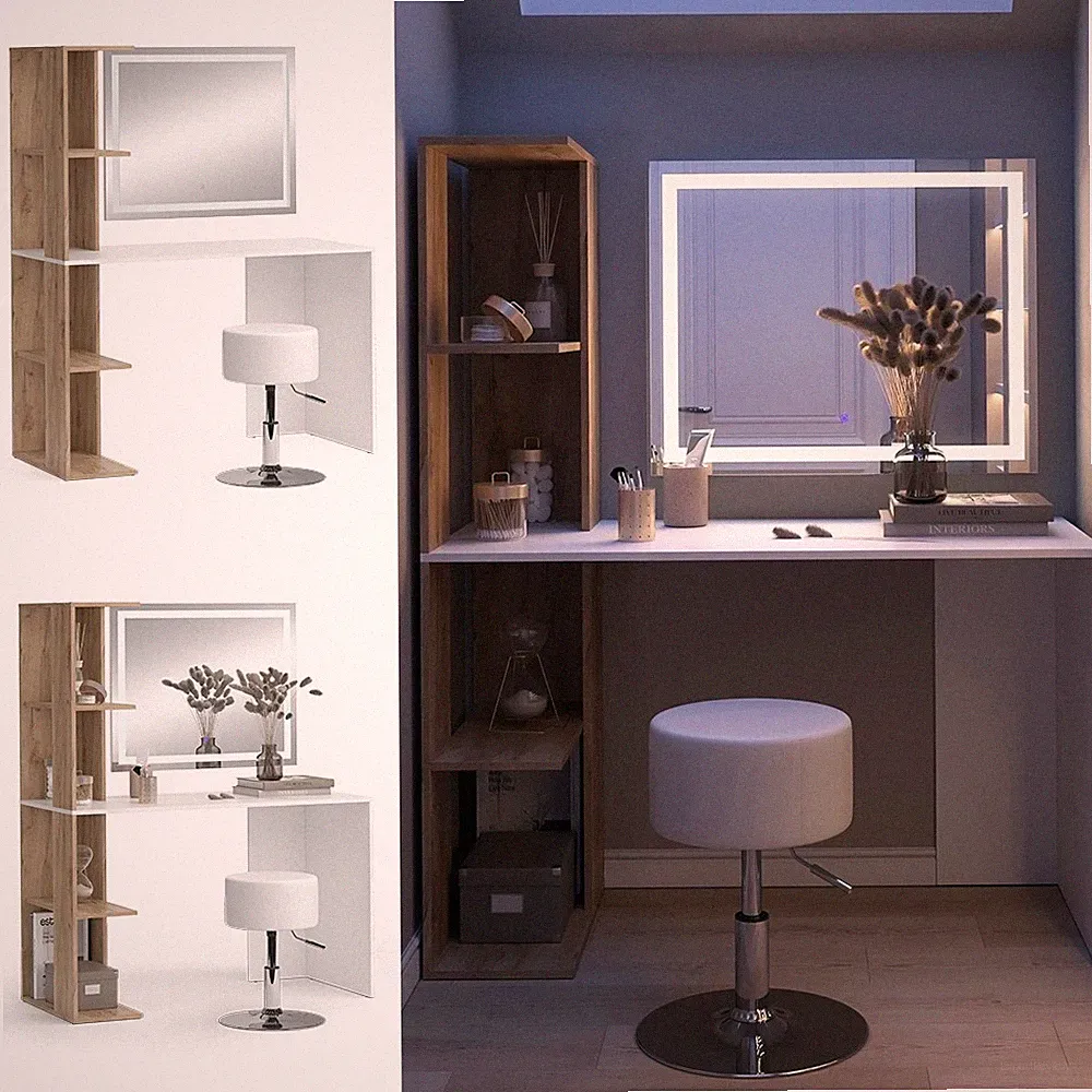 Schminktisch Tower Weiß Sonoma 122 x 55 cm mit LED-Spiegel und Hocker Vicco