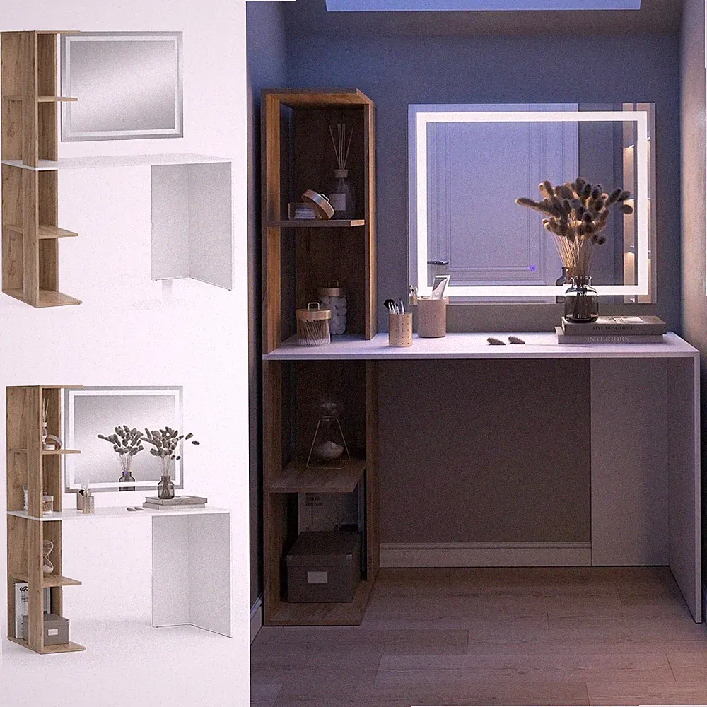 Schminktisch Tower Weiß Sonoma 122 x 55 cm mit LED-Spiegel Vicco