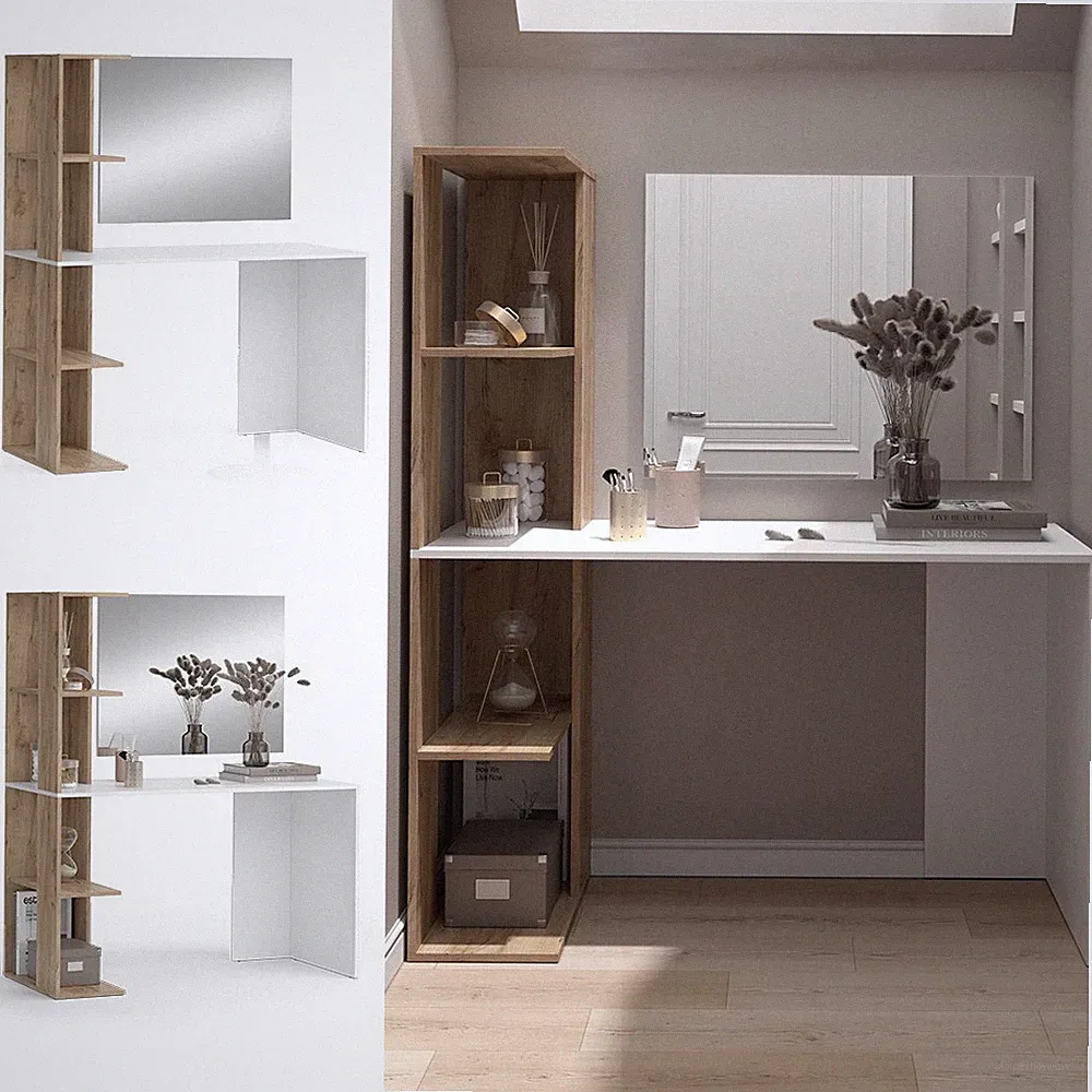 Schminktisch Tower Weiß Sonoma 122 x 55 cm mit Spiegel Vicco
