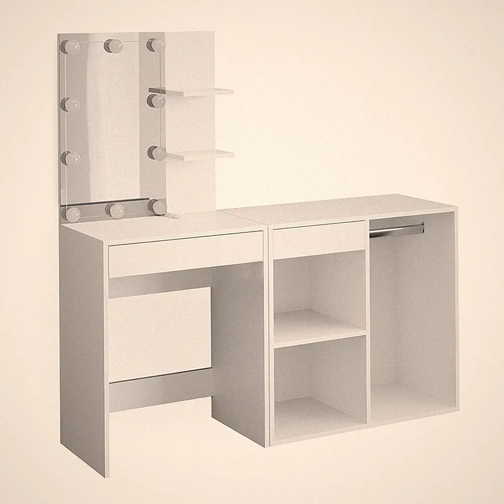 Schminktisch Vicco Isabelle 140 cm mit LED Beleuchtung und Schrank