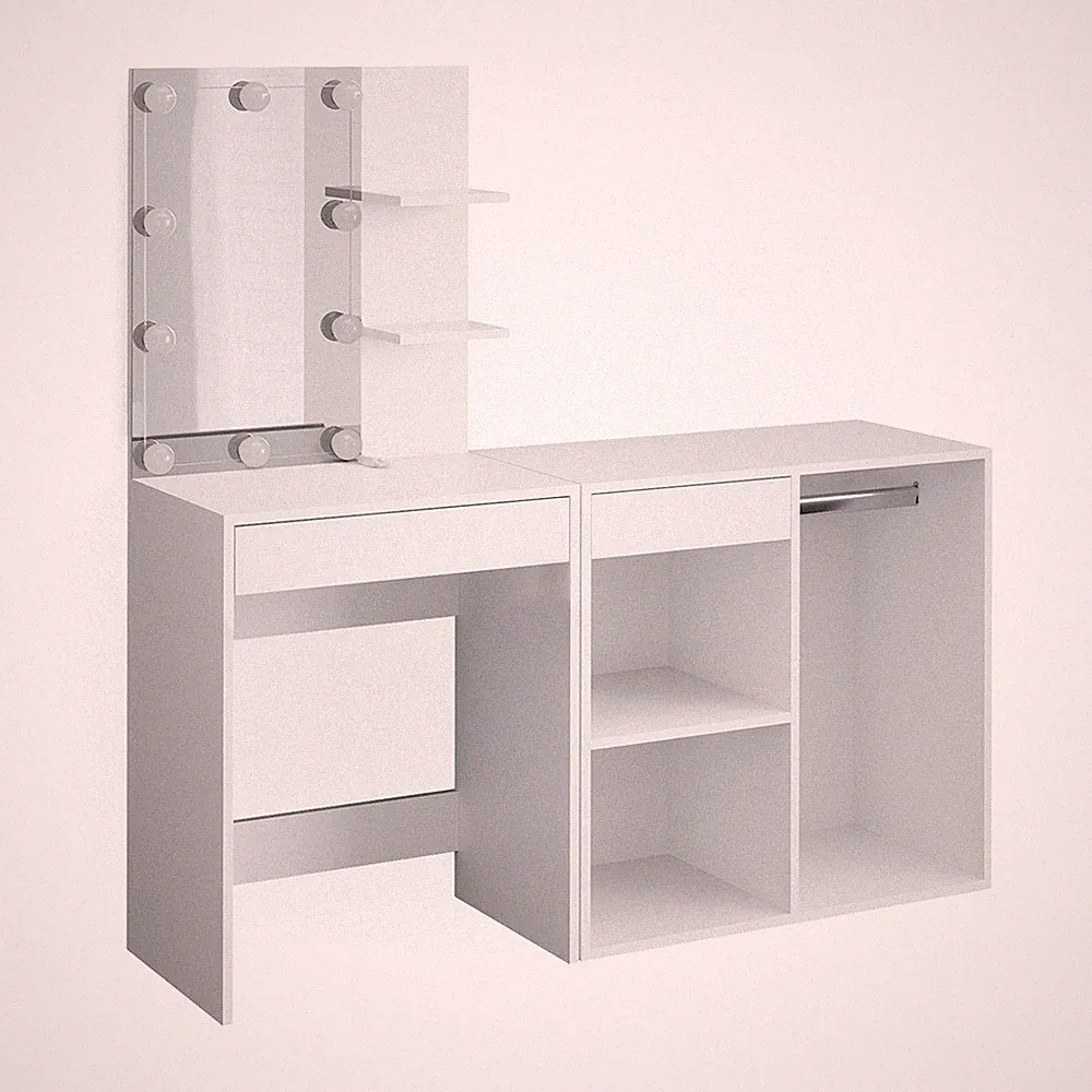 Schminktisch Vicco Isabelle 140 cm mit LED Beleuchtung und Schrank