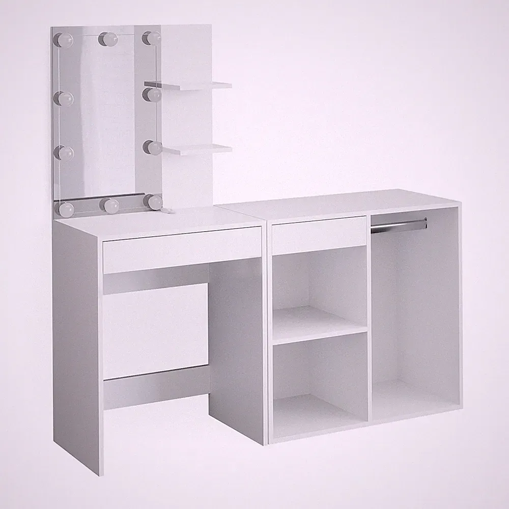 Schminktisch Vicco Isabelle 140 cm mit LED Beleuchtung und Schrank