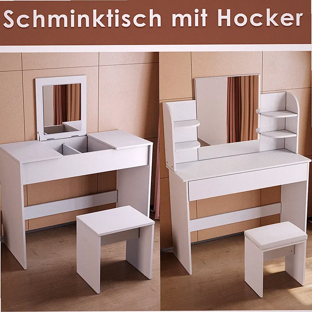 Schminktisch Weiß Frisiertisch Kosmetiktisch mit Spiegel Hocker Schreibtisch