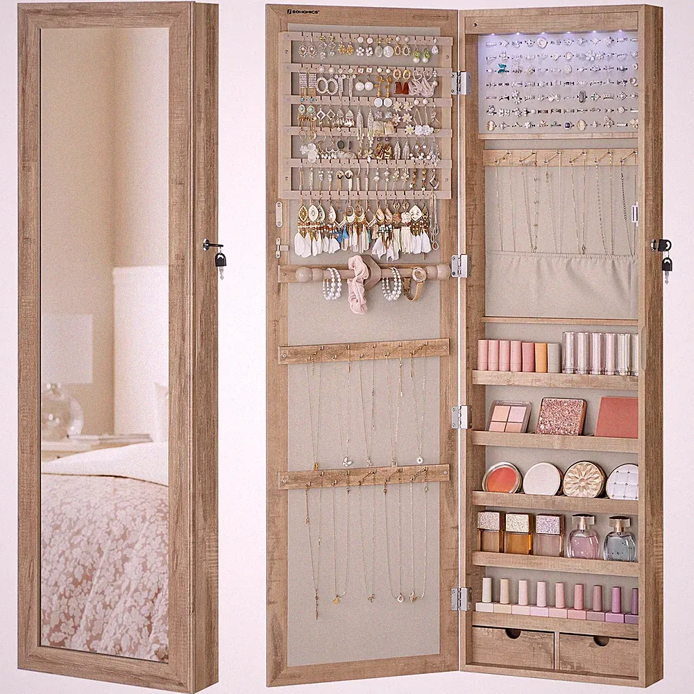 Schmuckschrank 120 cm hoch, Schmuck Organizer mit beleuchtetem Innenspiegel,...