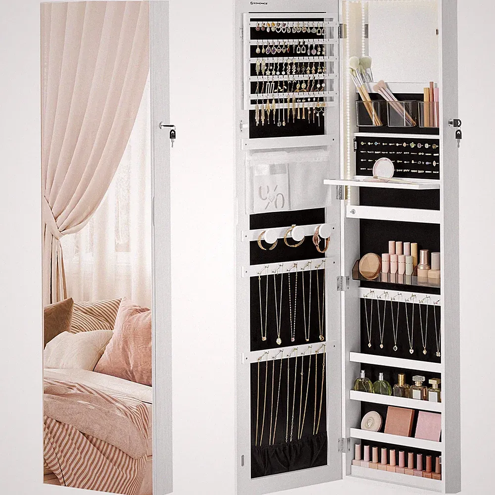 Schmuckschrank 140 cm hoch, Schmuckorganizer mit beleuchtetem Innenspiegel, S...