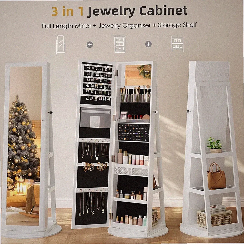 Schmuckschrank 360° drehbar Spiegelschrank Stehend Make-up Organiz Schrank Neu