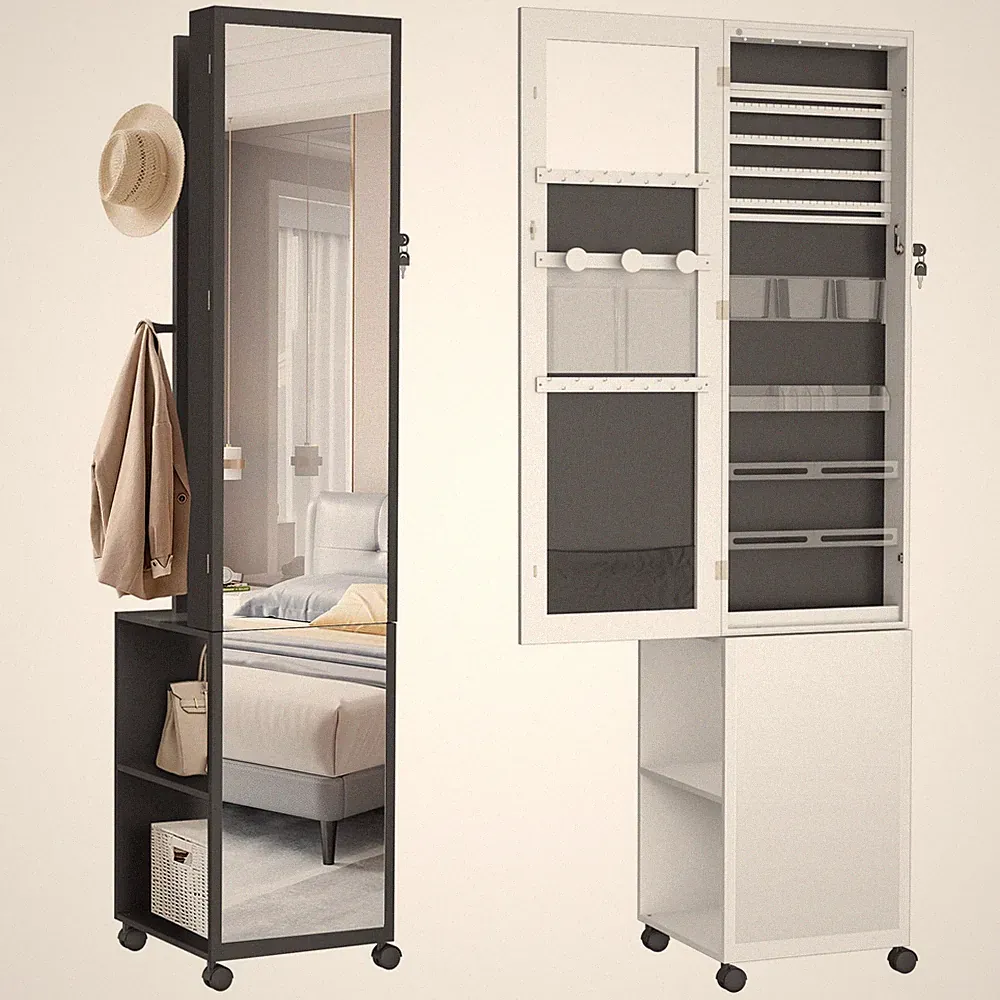Schmuckschrank LED Standspiegel Spiegelschrank Regal Schmuckaufbewahrung Rollen
