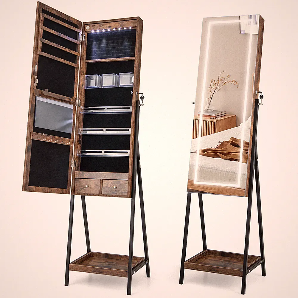 Schmuckschrank mit LED Beleuchtung & Ablage Spiegelschrank abschließbar