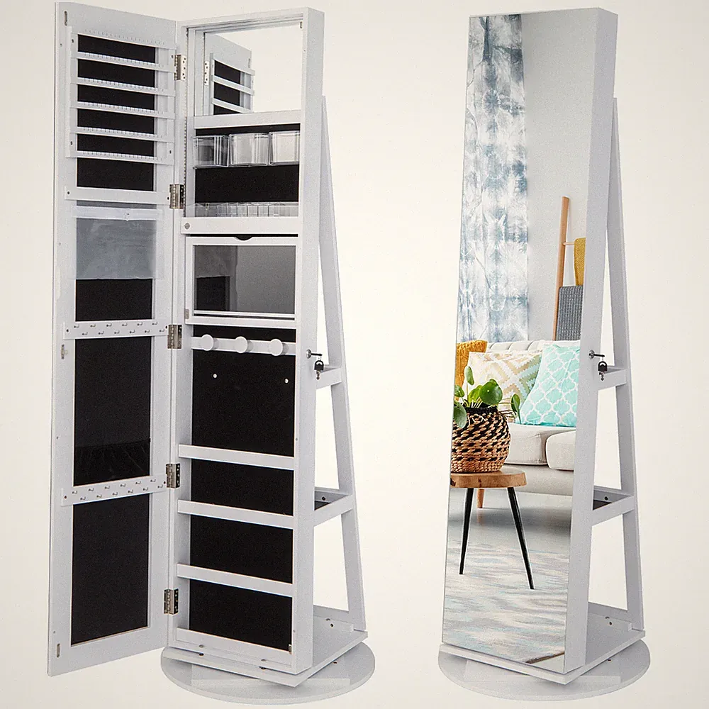 Schmuckschrank mit LED Spiegel Spiegelschrank 360°drehbar freistehend