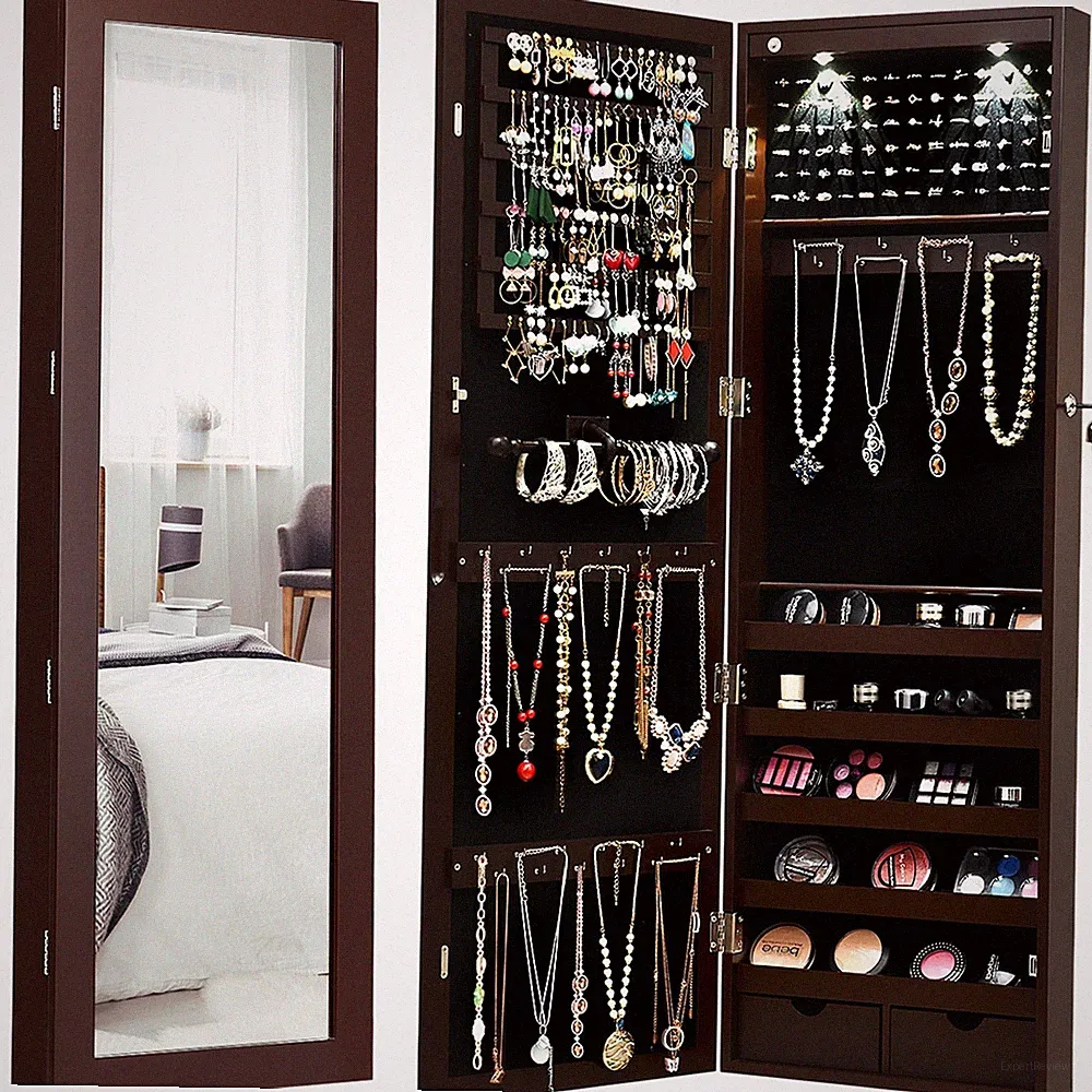 Schmuckschrank mit LED Spiegelschrank Spiegel Tür- und Wandmontage